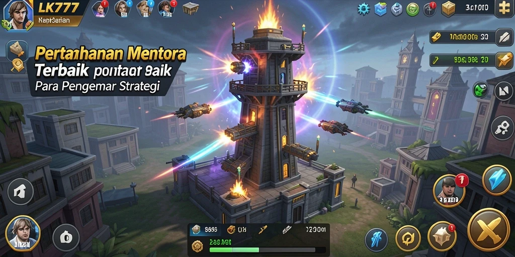 Tampilan gameplay LK777 saat mempertahankan menara dari serangan musuh.