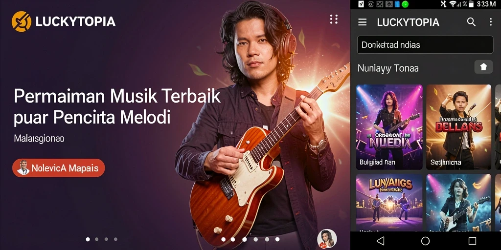 Tangkapan layar menampilkan gameplay LUCKYTOPIA yang penuh warna dan interaktif.