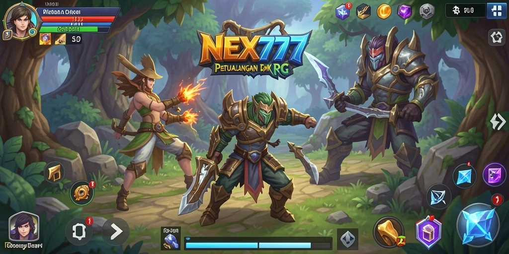 Screenshot gameplay NEX777 menunjukkan pertarungan seru di dunia RPG.