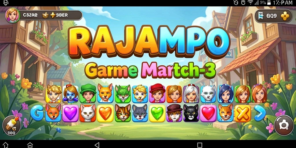Tampilan gameplay RAJAMPO yang menarik dengan permata berwarna-warni.