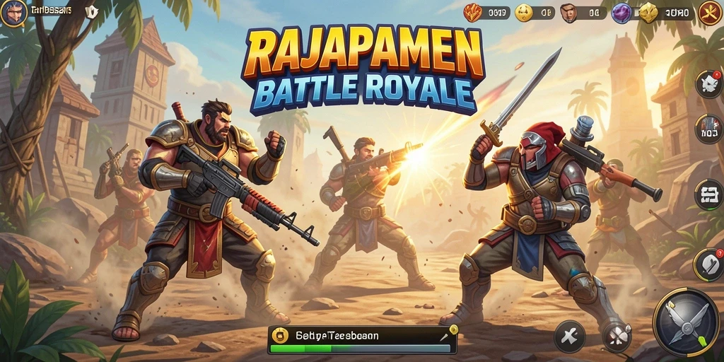 Tampilan gameplay seru dalam RAJAPAMEN: Pertarungan Battle Royale yang intens.