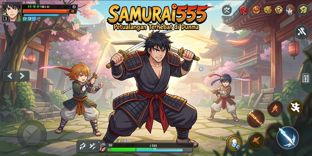 Screenshot menunjukkan momen pertarungan epik di SAMURAI555.